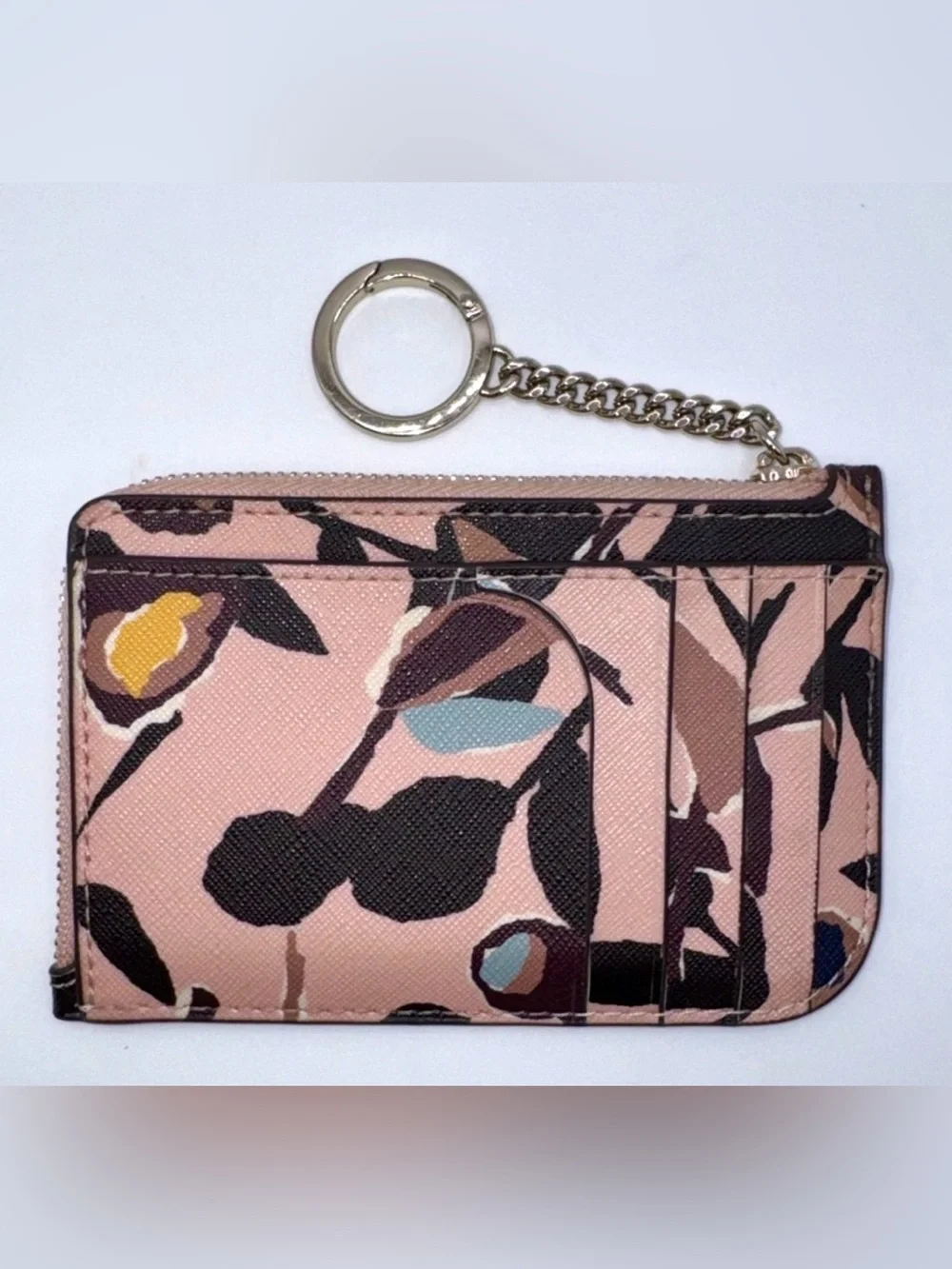 🔵 SALE! free Ship. Kate Spade Floral Print Key Card Holder in Blush Pink.